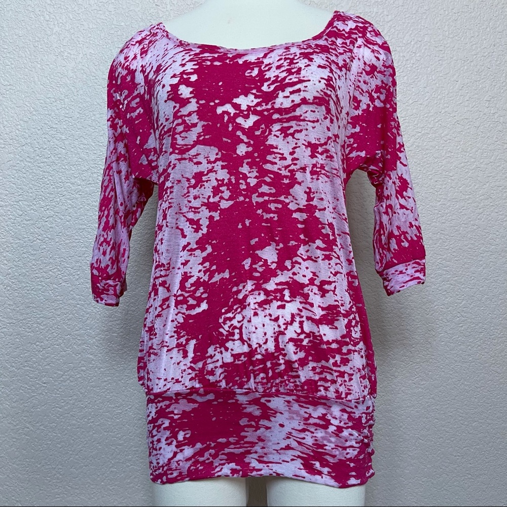 NEW Pink/White Cold Shoulder Burnout Blouse